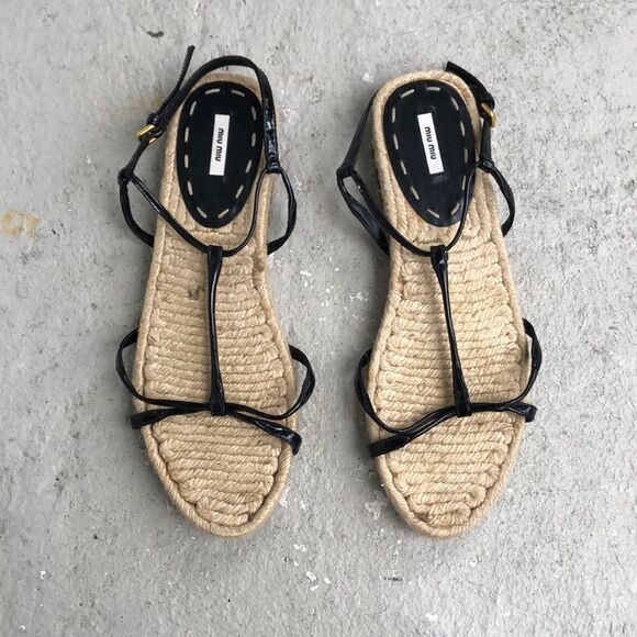 Miu Miu Black and Tan Sandals - Picture 1 of 6